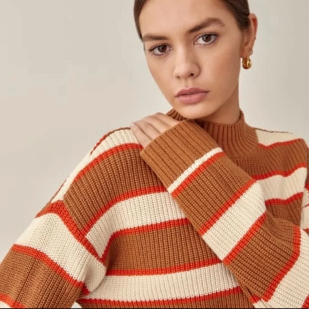 Reformation Brown and Cream Striped Sweater - Picture 2 of 14